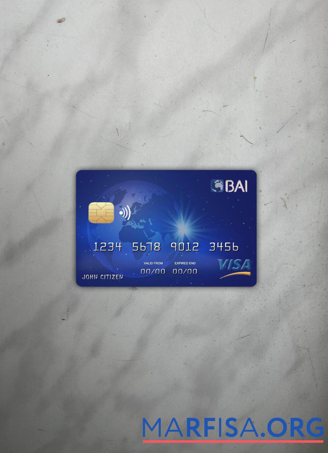 Blank Cabo Verde BAI bank visa card photolook front download for verification
